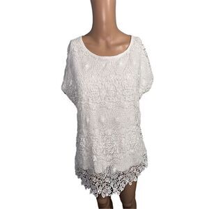 Cute women White Lace Top
Essentials by Milano White top with lace-like overlay